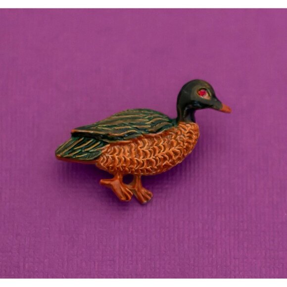 Vintage Mid Century Duck Green Orange Brooch by Gerry's - Q1 - Picture 1 of 2